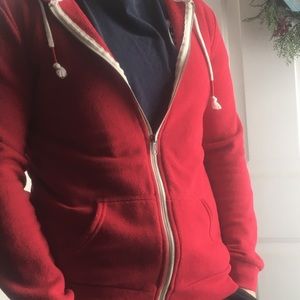 Red zip up hooded sweatshirt